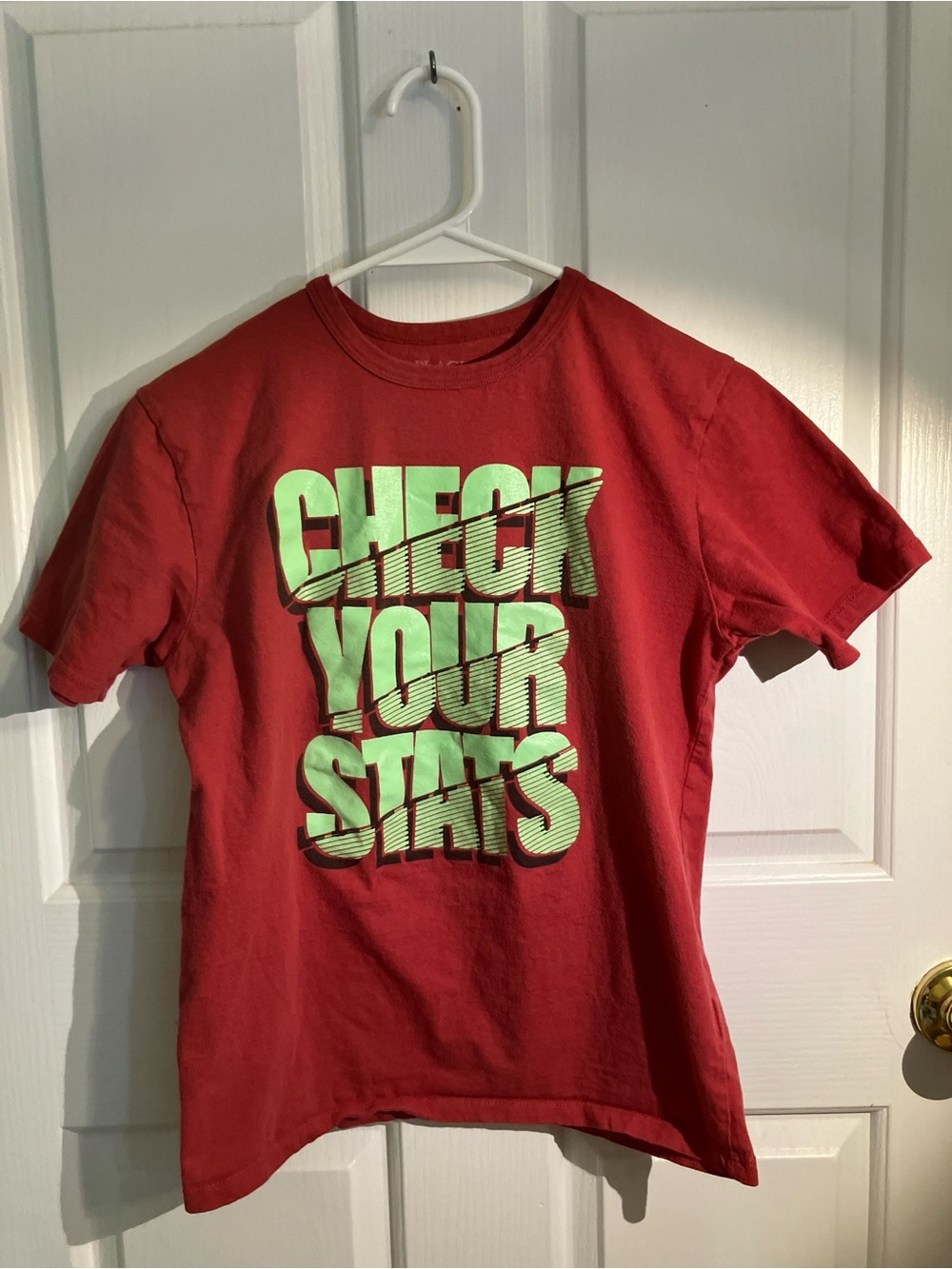 The Children's Place Red Tee with Mint Green 'Check Your Stats' Graphic